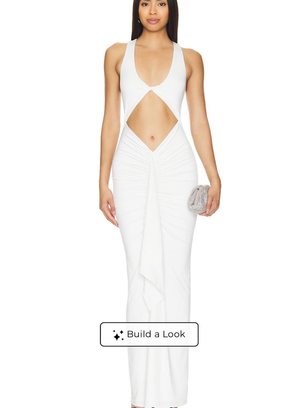 Revolve White Cutout Ruched Maxi Dress with Front Detail